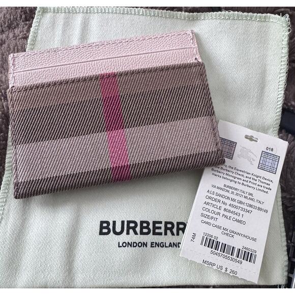 Burberry Check Canvas & Leather Card Holder Pink Pale Cameo NWT & Dustbag Auth - Picture 1 of 5